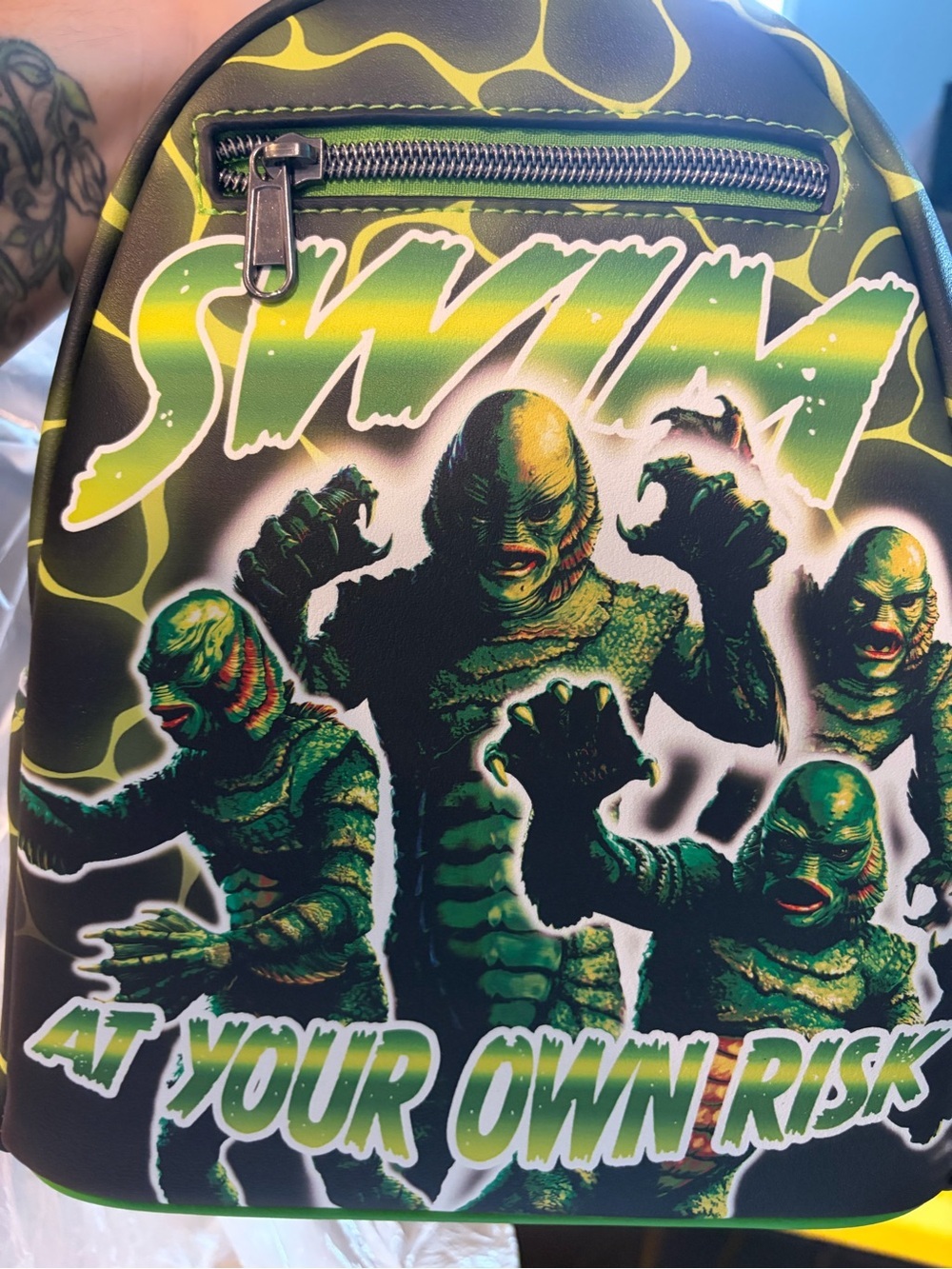 Loungefly Green Black Creature  swamp Graphic Mini Backpack with Yellow Accents